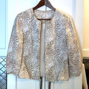 Coldwater Creek Jacquard Animal Print Jacket Blazer 10P Brown Ivory
